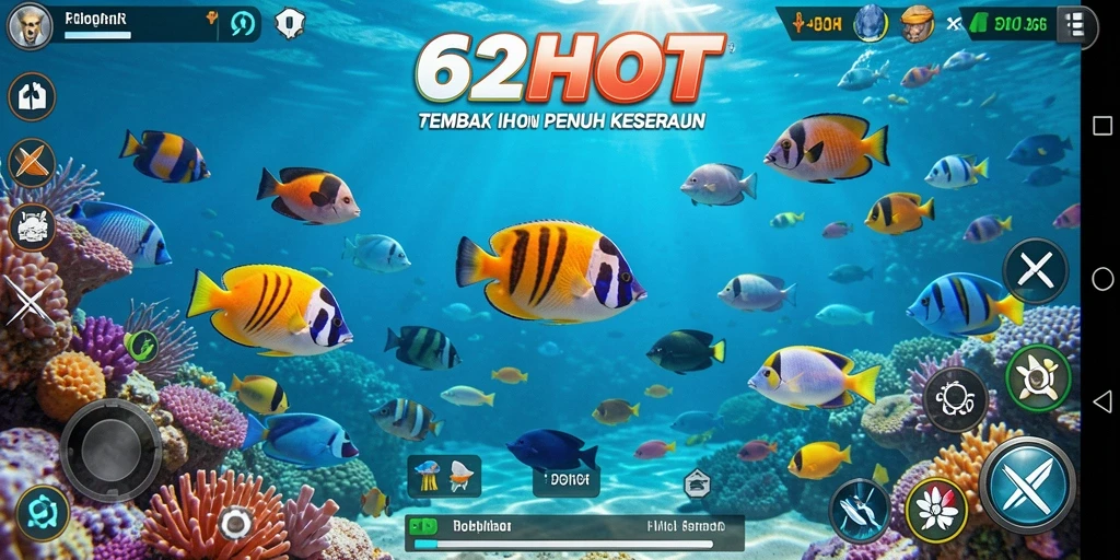 Screenshot utama gameplay Tembak Ikan di 62HOT menampilkan momen menembak ikan.