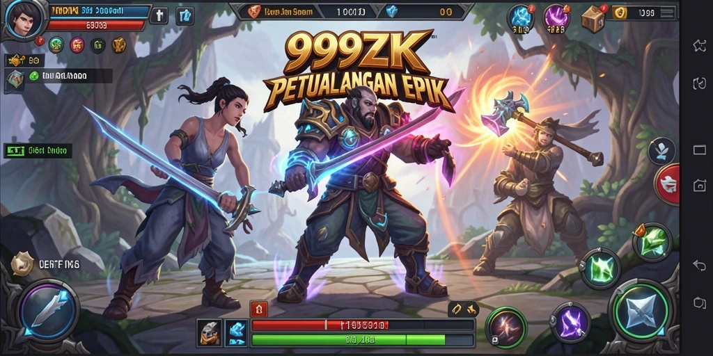 Screenshot menunjukkan aksi seru dalam game RPG 999ZK.