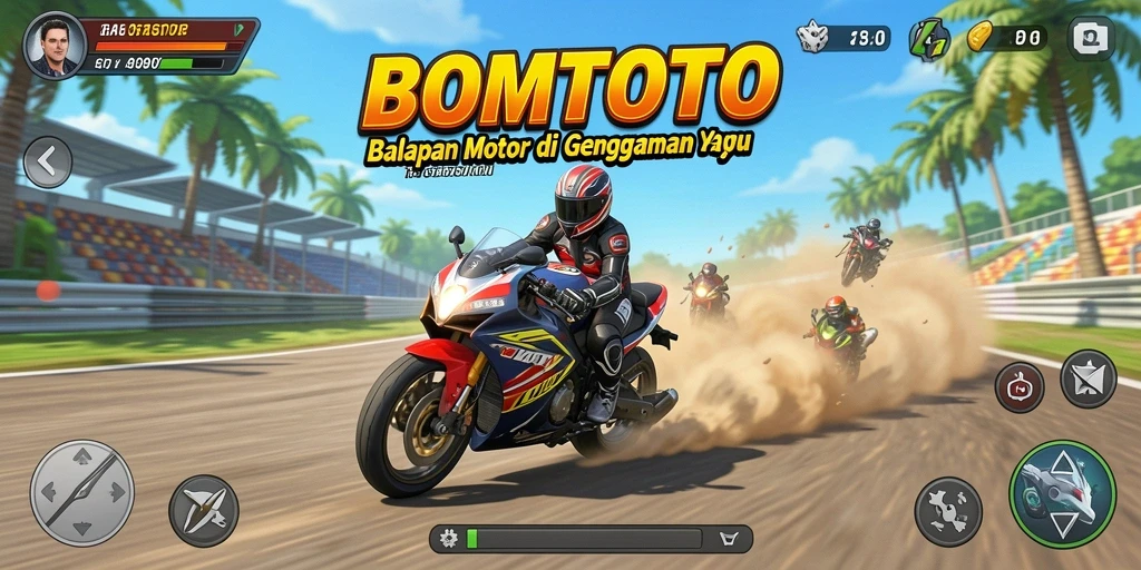 Tangkapan layar menunjukkan balapan motor yang seru dan mendebarkan.