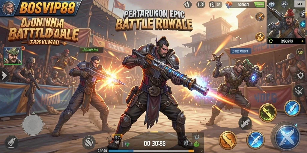 Screenshot gameplay BOSVIP88 menampilkan aksi pertarungan yang mendebarkan.