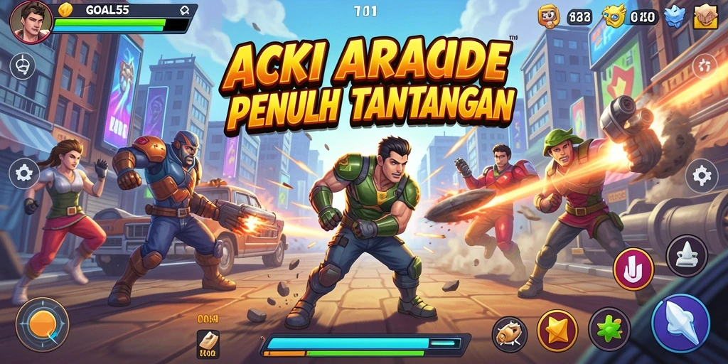 Tangkapan layar menunjukkan aksi seru dalam GOAL55 dengan gameplay arcade yang menantang.