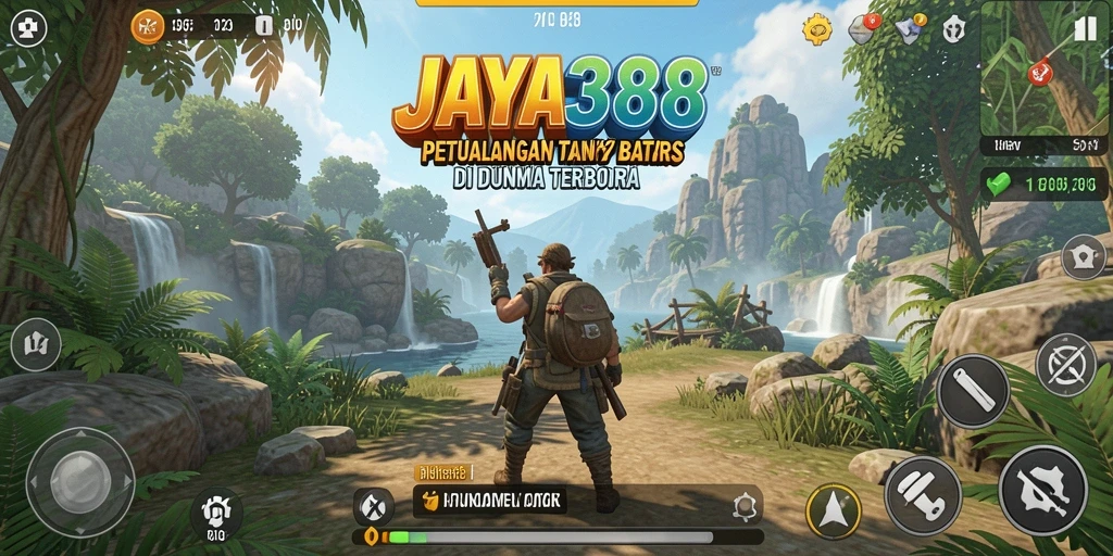 Screenshot menunjukkan pemain menjelajahi hutan lebat dalam JAYA388.