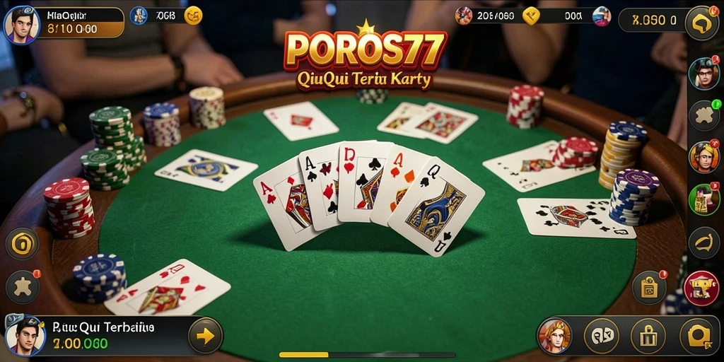 Screenshot POROS77 menampilkan aksi seru dalam permainan QiuQiu.