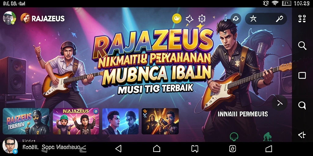 Tangkapan layar RAJAZEUS menampilkan gameplay menarik dengan antarmuka musik yang dinamis.