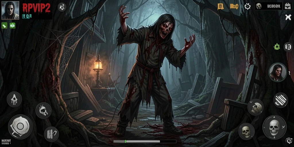 Gameplay RPVIP2 menampilkan suasana horror yang mencekam.