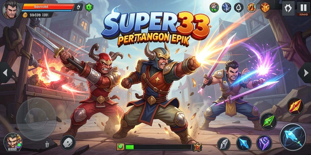 Tampilan pertarungan epik dalam SUPER33 dengan karakter yang mengesankan.