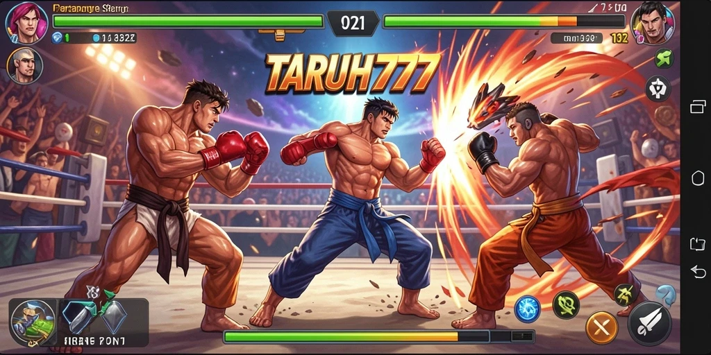 Tampilan gameplay yang mendebarkan dalam TARUH777 saat pertarungan berlangsung.