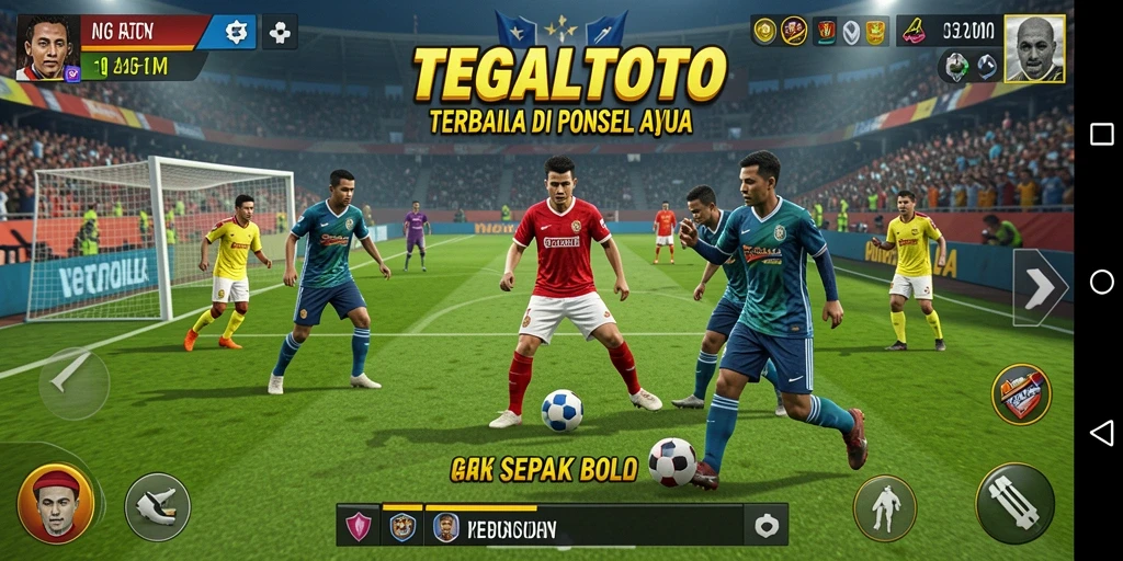 Screenshot utama TEGALTOTO menampilkan aksi gameplay sepak bola yang mendebarkan.
